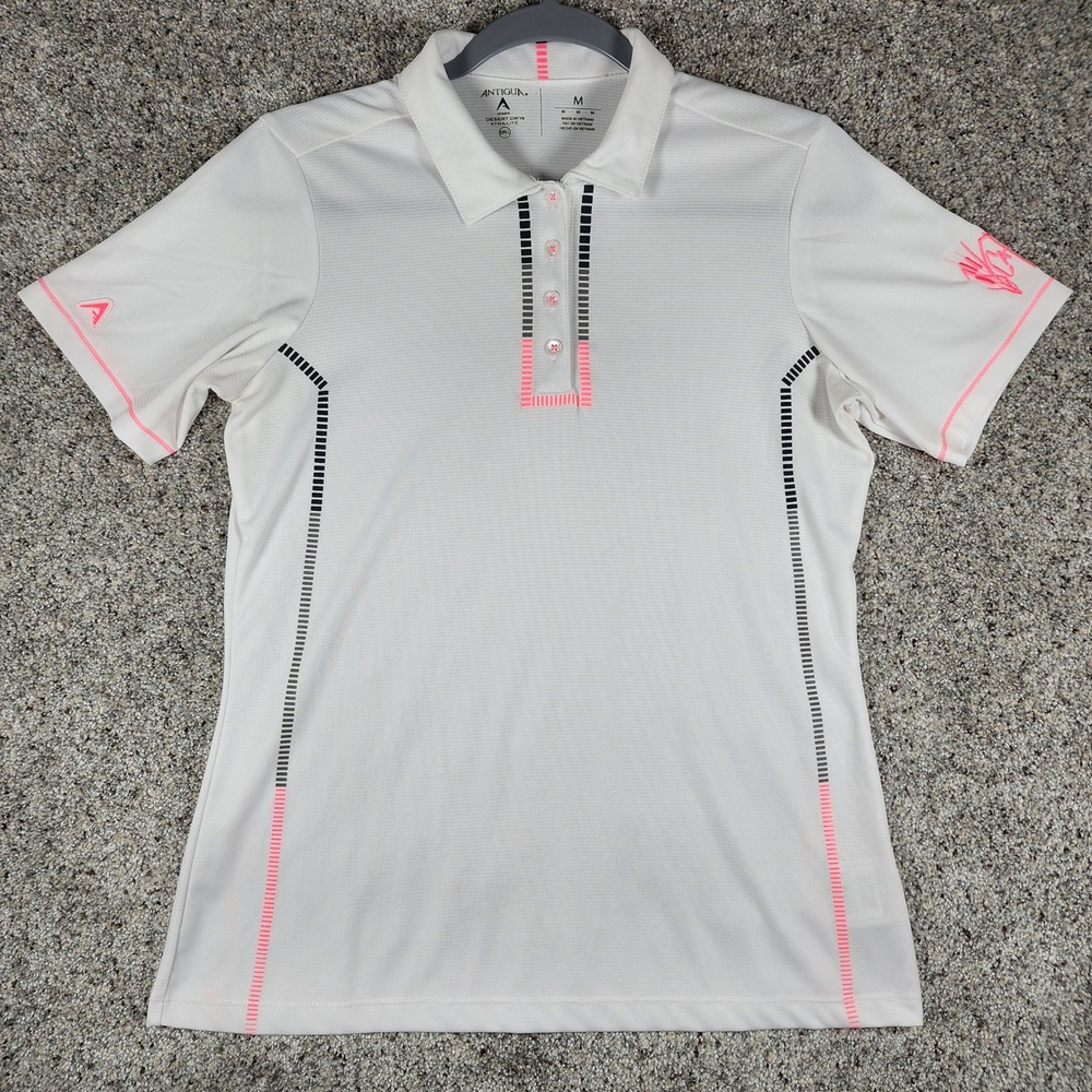 Antigua Polo Shirt Womens Medium White Desert Dry Golf Cattails GC Excellent